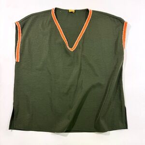 Monoplaza V Neck Drape Blouse Sleeveless Green Neon Orange
